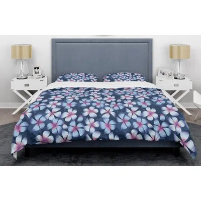 Design Art Retro Frangipani Flowers Mid-century Duvet Cover Set In Blue,purple
