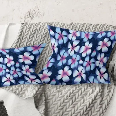 Design Art Retro Frangipani Flowers - Mid-century Modernprinted Throw Pillow In Blue;pink