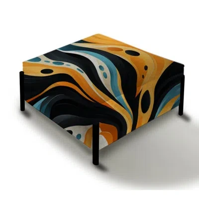Design Art Retro Futurism In Orange And Blue Waves - Abstract Large Square Ottoman In Blue;orange