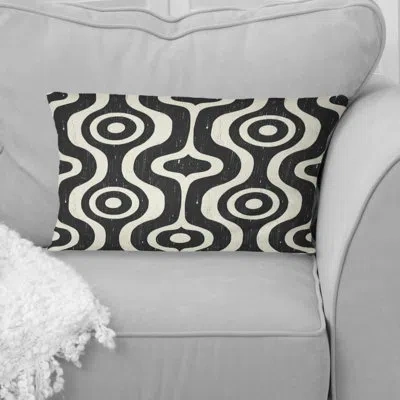 Design Art Retro Geometric  Black White  Art Vi - Midcentury Lumbar Pillow In Black;white
