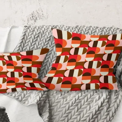 Design Art Retro Geometric Design Ii - Mid-century Modernprinted Throw Pillow In Red