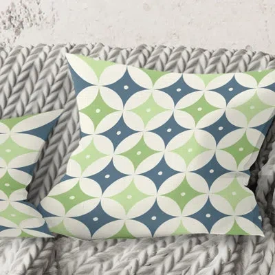 Design Art Retro Geometric Design V - Mid-century Modernprinted Throw Pillow In Blue;green
