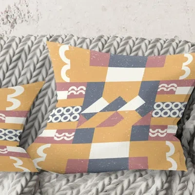 Design Art Retro Geometric Design Vi - Mid-century Modernprinted Throw Pillow In Gold