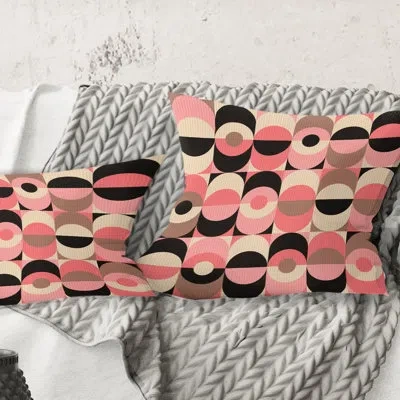 Design Art Retro Geometric Design Xi - Mid-century Modernprinted Throw Pillow In Pink