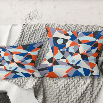Design Art Retro Geometric Grid Iv - Mid-century Modernprinted Throw Pillow In Blue;orange;blue;orange