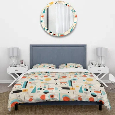 Design Art Retro Geometric Triangular Spheres Melody Duvet Cover Set In Blue;beige