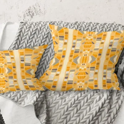 Design Art Retro Geometrical Abstract Ii - Mid-century Modernprinted Throw Pillow In Yellow