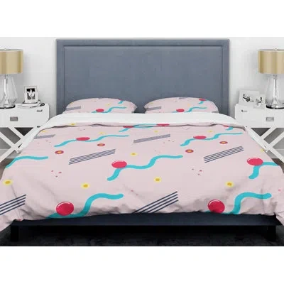 Design Art Retro Geometrical Abstract Iii Mid-century Duvet Cover Set In Pink