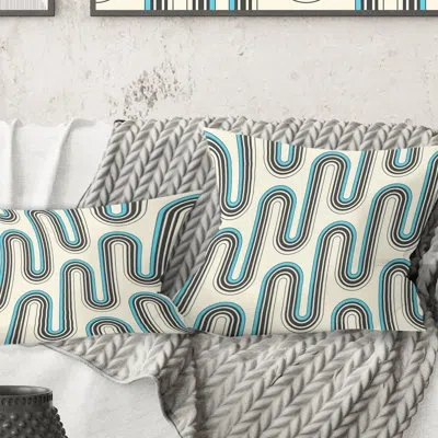 Design Art Retro Geometrical Abstract Minimal Pattern Iv - Mid-century Modernprinted Throw Pillow In Blue;blue
