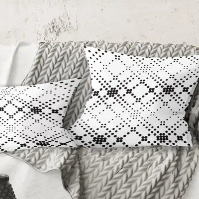 Design Art Retro Geometrical Abstract Minimal Pattern Ix - Mid-century Modernprinted Throw Pillow In Black;black