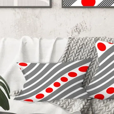 Design Art Retro Geometrical Abstract Minimal Pattern Xi - Mid-century Modern Printed Throw Pillow
