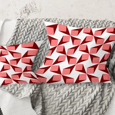 Design Art Retro Geometrical Abstract Minimal Pattern Xiii - Mid-century Modern Printed Throw Pillow In Red