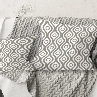 Design Art Retro Geometrical Abstract Minimal Pattern Xiv - Mid-century Modernprinted Throw Pillow In Gray