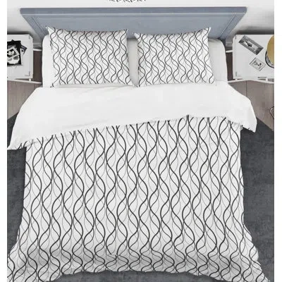 Design Art Retro Geometrical Abstract Minimal X Mid-century Duvet Cover Set In Black