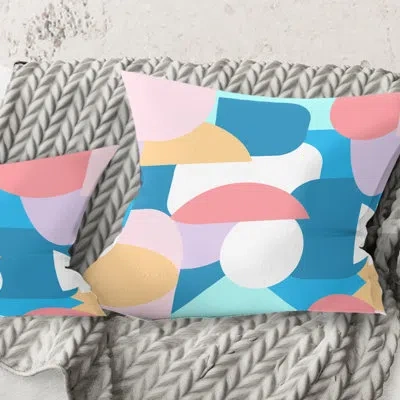 Design Art Retro Geometrical Abstract Pattern Ii - Mid-century Modern Printed Throw Pillow In Blue