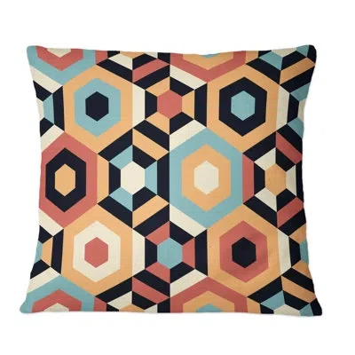 Design Art Retro Geometrics In Blue Black And Orange - Patterned Printed Throw Pillow In Blue;black;brown;green;red;yellow