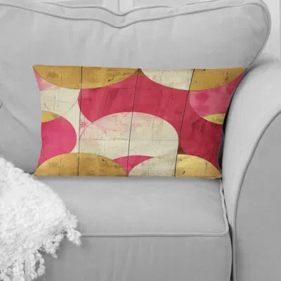Design Art Retro Gold Pink Midcentury Circles Glam - Midcentury Lumbar Pillow In Pink;gold