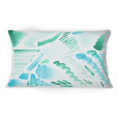 Design Art Retro Graphic Elements In Blue And Green I - Modern Printed Throw Pillow 12" X 20"
