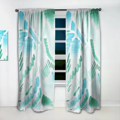 Design Art Retro Graphic Elements In Blue And Green I - Modern Velvet Curtain - Room Darkening - 1 Panel