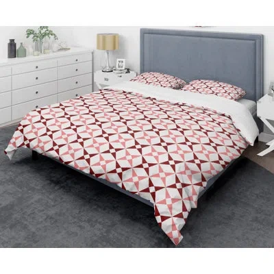 Design Art Retro Grid I Mid-century Duvet Cover Set In Pink