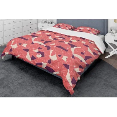 Design Art Retro  Grid Iv Mid-century Duvet Cover Set In Orange,purple