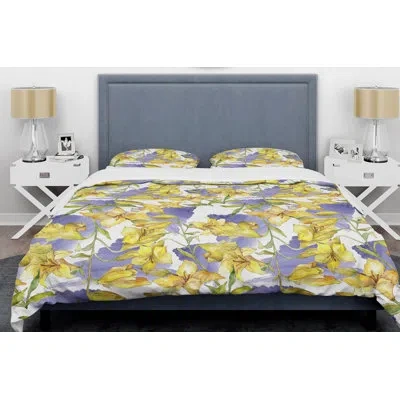 Design Art Retro Hand Drawn Poppies V - Vintage Abstract Duvet Cover Set - Microfiber Polyester In Purple