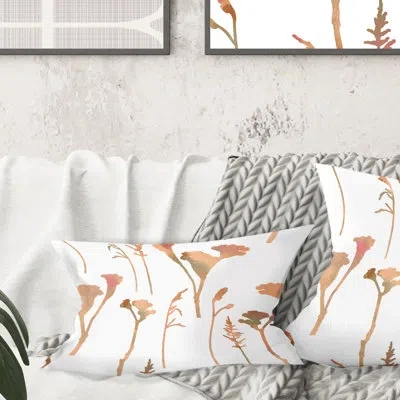 Design Art Retro Handdrawn Flowers I - Mid-century Modern Printed Throw Pillow