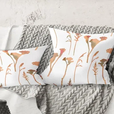 Design Art Retro Handdrawn Flowers I - Mid-century Modernprinted Throw Pillow In Gold