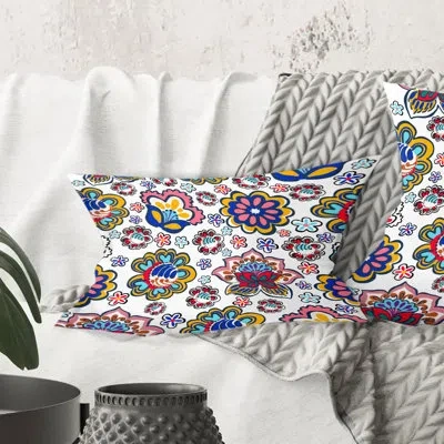 Design Art Retro Handdrawn Flowers Ii - Mid-century Modern Printed Throw Pillow