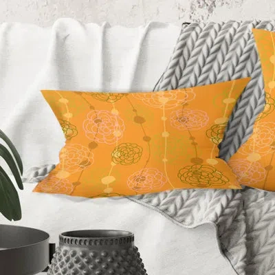 Design Art Retro Handdrawn Flowers Iii - Mid-century Modernprinted Throw Pillow In Orange