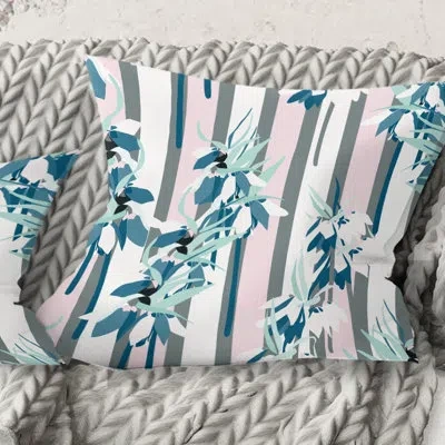 Design Art Retro Handdrawn Lilies - Mid-century Modernprinted Throw Pillow In Blue