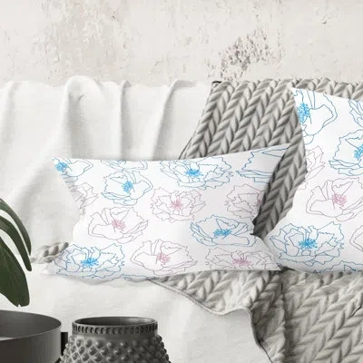 Design Art Retro Handdrawn Poppies I - Mid-century Modern Printed Throw Pillow