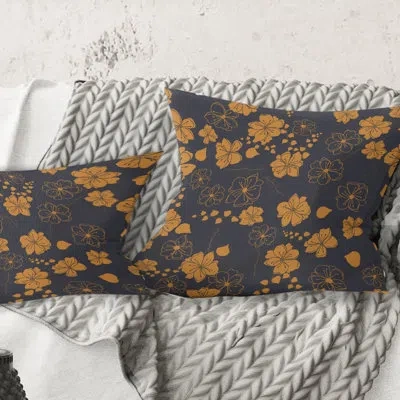 Design Art Retro Handdrawn Poppies Ii - Mid-century Modernprinted Throw Pillow In Gray
