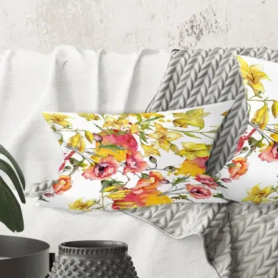 Design Art Retro Handdrawn Poppies Iv - Mid-century Modern Printed Throw Pillow