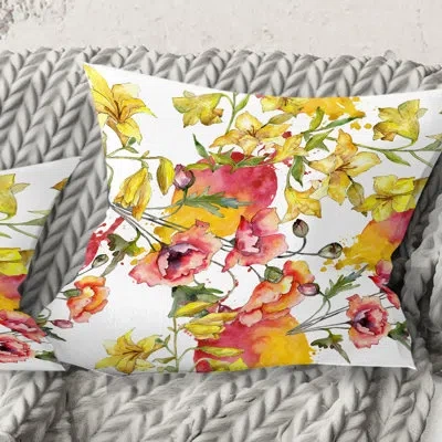 Design Art Retro Handdrawn Poppies Iv - Mid-century Modernprinted Throw Pillow In Yellow