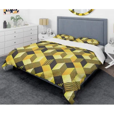 Design Art Retro Hexagon Ii Mid-century Duvet Cover Set In Yellow