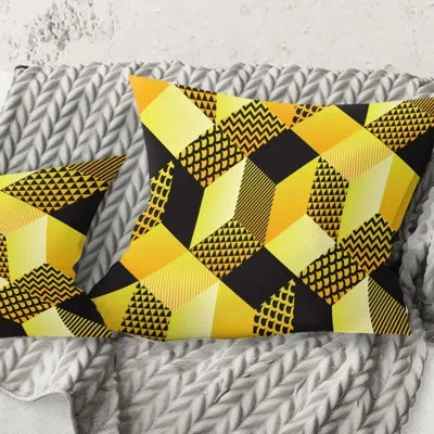 Design Art Retro Hexagon Pattern Ii - Mid-century Modernprinted Throw Pillow In Yellow