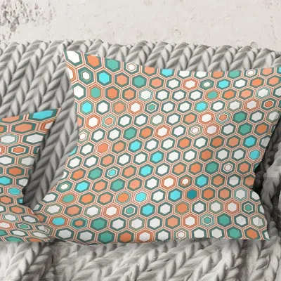 Design Art Retro Hexagon Pattern Iii - Mid-century Modernprinted Throw Pillow In Blue;white;green;red;yellow;pink