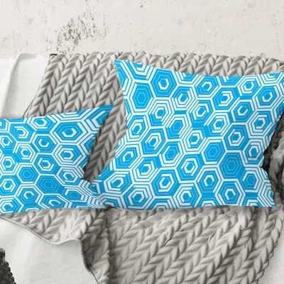 Design Art Retro Hexagon Pattern Vii - Mid-century Modernprinted Throw Pillow In Blue;blue