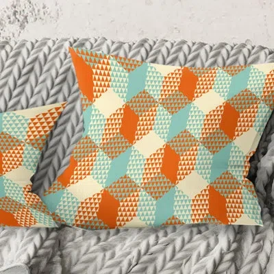 Design Art Retro Hexagon Pattern Viii - Mid-century Modernprinted Throw Pillow In Orange;teal