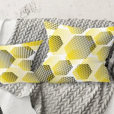 Design Art Retro Hexagon Pattern Xi - Mid-century Modernprinted Throw Pillow In Yellow