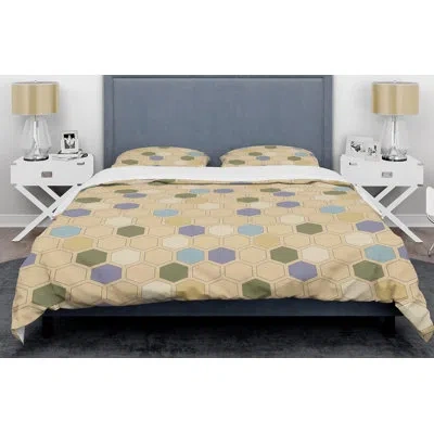 Design Art Retro Hexagon Patternx Mid-century Duvet Cover Set In Green