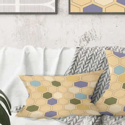 Design Art Retro Hexagon Patternx - Mid-century Modernprinted Throw Pillow