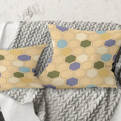 Design Art Retro Hexagon Patternx - Mid-century Modernprinted Throw Pillow In Green;yellow