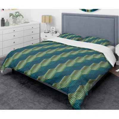 Design Art Retro Hexagon Vii Mid-century Duvet Cover Set In Blue,green