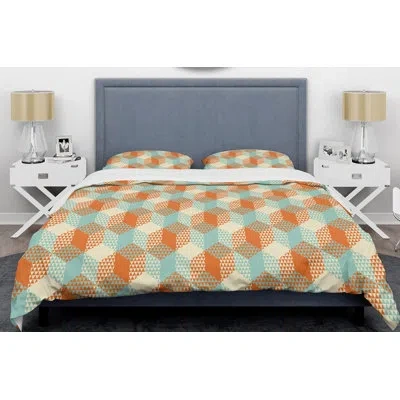 Design Art Retro Hexagon Viii Mid-century Duvet Cover Set In Orange