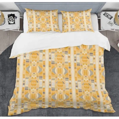 Design Art Retro  Ii Mid-century Duvet Cover Set In Yellow