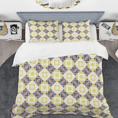 Design Art Retro In Mosaic Style Mid-century Duvet Cover Set In Yellow