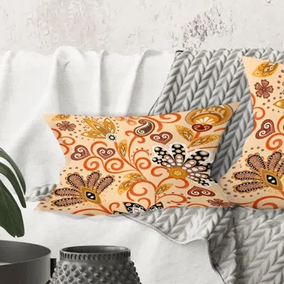 Design Art Retro Indian Floral Batik Iii - Mid-century Modern Printed Throw Pillow