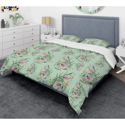 Design Art Retro Ix Mid-century Duvet Cover Set In Green